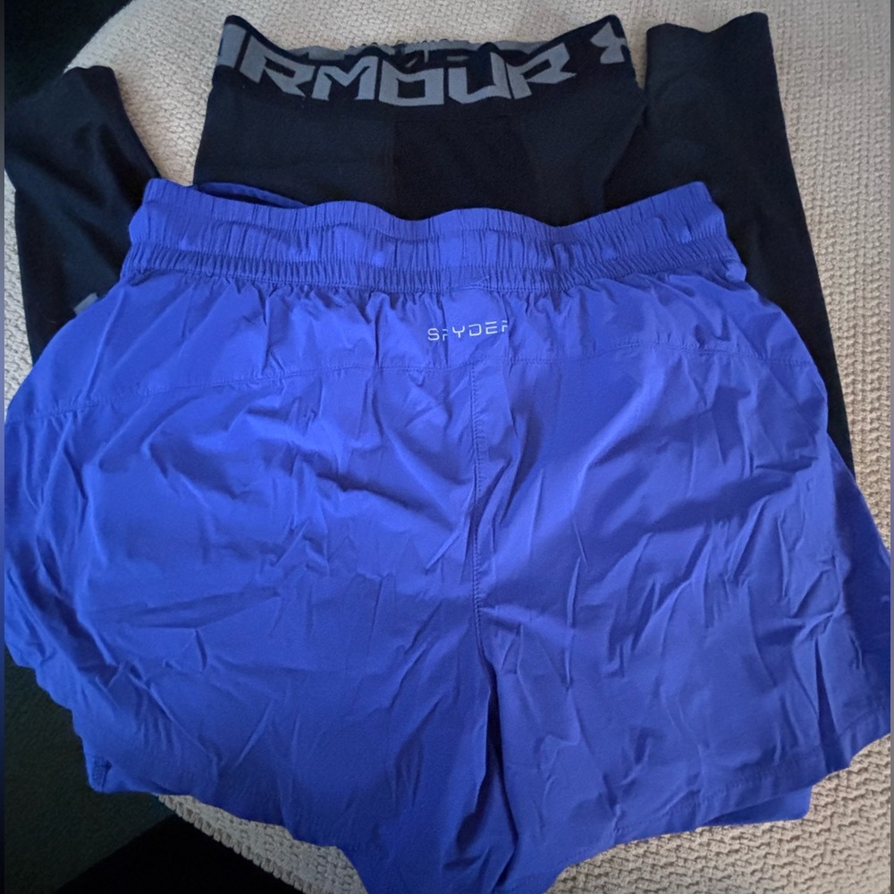 SPYDER 4WAY STRETCH ACTIVE SHORTS &  UNDER ARMOUR COLD GEAR COMPRESSION LEGGINGS